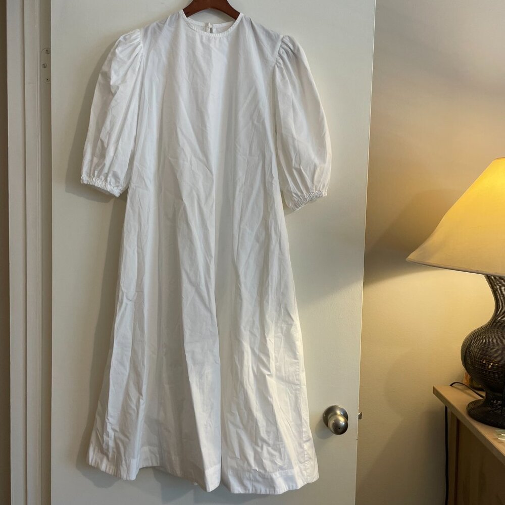 Boheme Goods Midi Dress (100% cotton) with Puff Sleeves in White